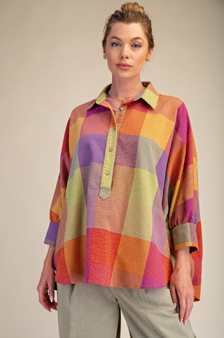 What A Day Button Down Top - Berry