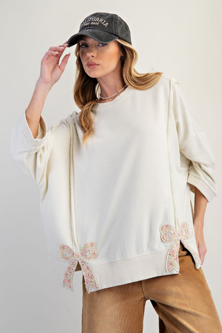Annie Bow Pattern Bottom Top - Ivory
