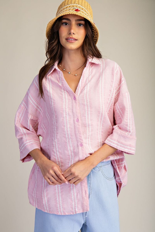 Prepare Yourself Button Down Top - Pink