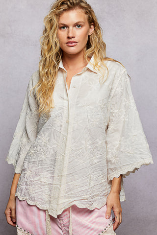 See Ya Later Button Down Top - Off White