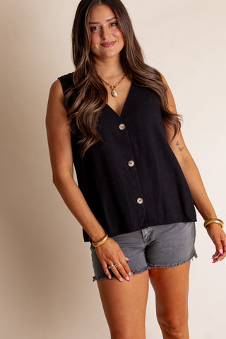 Windswept Linen Button Down Vest *Final Sale*