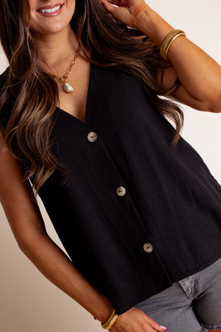 Windswept Linen Button Down Vest *Final Sale*