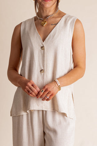 Windswept Linen Button Down Vest *Final Sale*