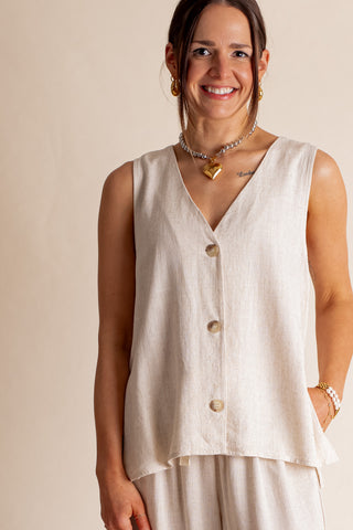 Windswept Linen Button Down Vest *Final Sale*
