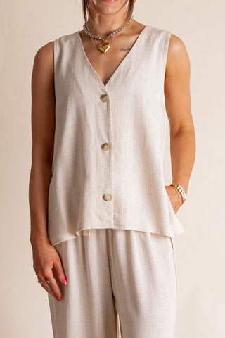 Windswept Linen Button Down Vest *Final Sale*
