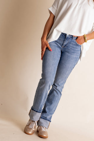Megan Mid Rise Long Straight Leg Jeans *Final Sale*