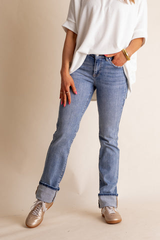 Megan Mid Rise Long Straight Leg Jeans *Final Sale*