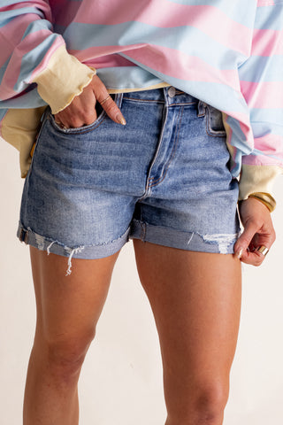 Aurora High Rise Ripped Hem Shorts *Final Sale*