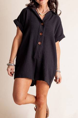 Taking Me Home Button Down Romper - Black
