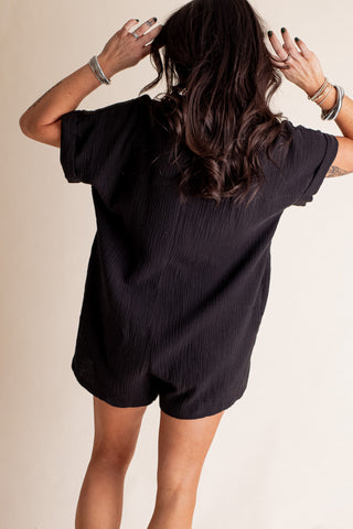 Taking Me Home Button Down Romper - Black