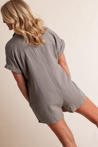 Taking Me Home Button Down Romper - Olive