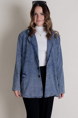 Fall For Me Washed Denim Blazer