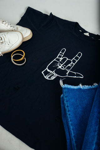 I Love You Sign Language Distressed Tee *Final Sale*