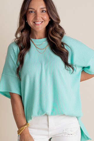 Jump For Joy Short Sleeve Urban Ribbed Top with Side Slit *Final Sale*