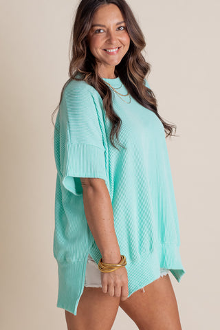 Jump For Joy Short Sleeve Urban Ribbed Top with Side Slit *Final Sale*