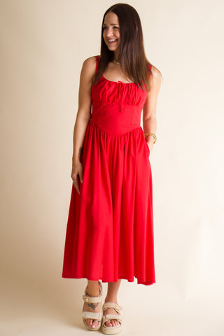 Take The Risk Midi Dress - Red