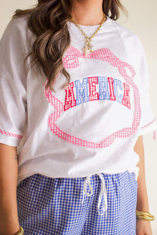 America Gingham Round Neck Top *Final Sale*