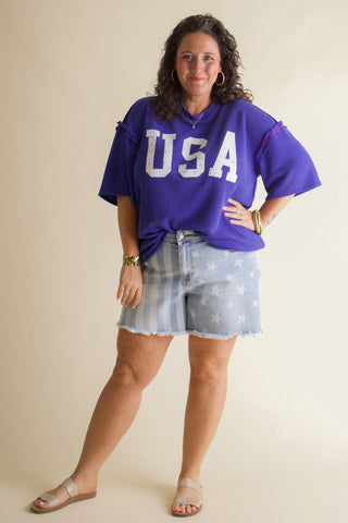 Stars and Stripes Mid Rise Shorts - CURVY *Final Sale*