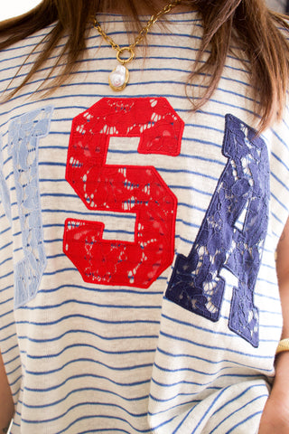 USA Embroidered Cap Sleeve Top *Final Sale*