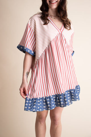 Americana V Neck Striped Dress *Final Sale*