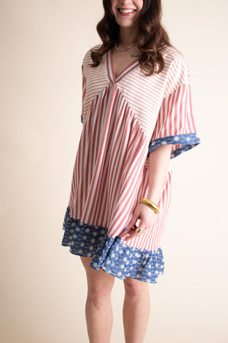 Americana V Neck Striped Dress *Final Sale*