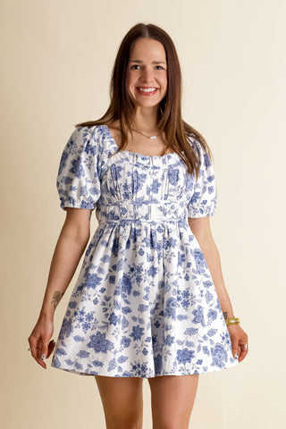 Blue Willow Floral Romper *Final Sale*