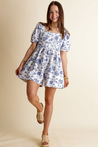 Blue Willow Floral Romper *Final Sale*