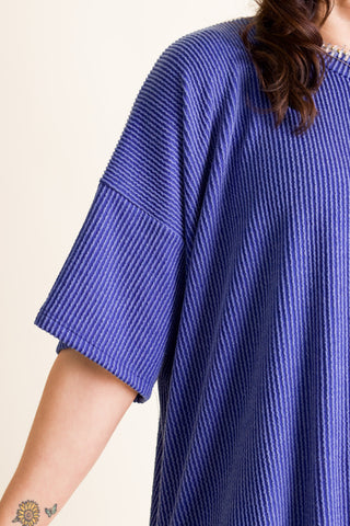 Jump For Joy Short Sleeve Urban Ribbed Top with Side Slit *Final Sale*