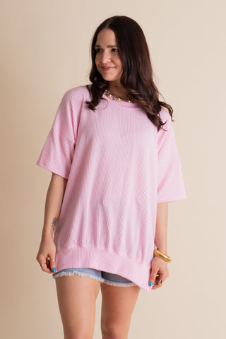 Jump For Joy Short Sleeve Urban Ribbed Top with Side Slit *Final Sale*