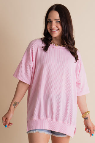 Jump For Joy Short Sleeve Urban Ribbed Top with Side Slit *Final Sale*