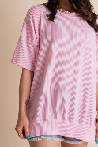 Jump For Joy Short Sleeve Urban Ribbed Top with Side Slit *Final Sale*