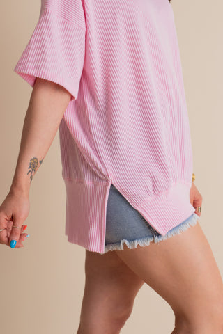 Jump For Joy Short Sleeve Urban Ribbed Top with Side Slit *Final Sale*