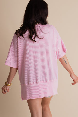 Jump For Joy Short Sleeve Urban Ribbed Top with Side Slit *Final Sale*