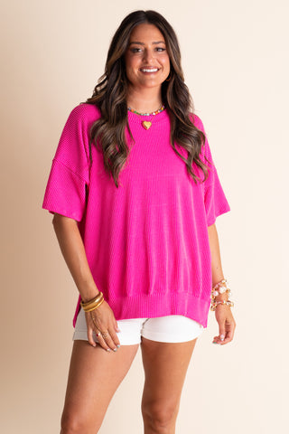 Jump For Joy Short Sleeve Urban Ribbed Top with Side Slit *Final Sale*