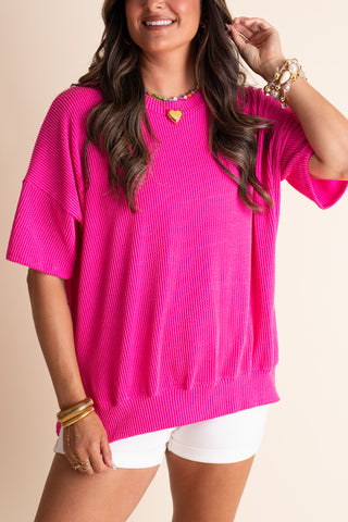 Jump For Joy Short Sleeve Urban Ribbed Top with Side Slit *Final Sale*
