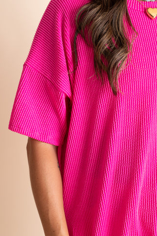 Jump For Joy Short Sleeve Urban Ribbed Top with Side Slit *Final Sale*