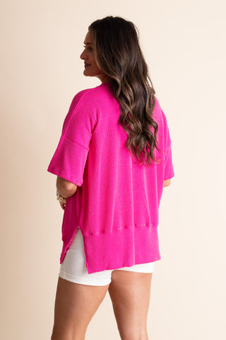 Jump For Joy Short Sleeve Urban Ribbed Top with Side Slit *Final Sale*
