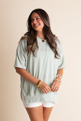 Jump For Joy Short Sleeve Urban Ribbed Top with Side Slit *Final Sale*