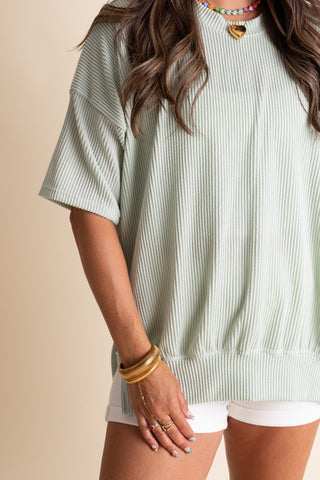 Jump For Joy Short Sleeve Urban Ribbed Top with Side Slit *Final Sale*