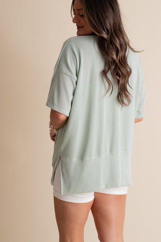 Jump For Joy Short Sleeve Urban Ribbed Top with Side Slit *Final Sale*