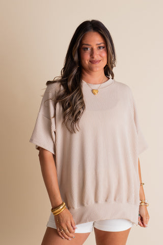 Jump For Joy Short Sleeve Urban Ribbed Top with Side Slit *Final Sale*