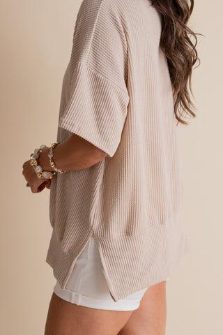 Jump For Joy Short Sleeve Urban Ribbed Top with Side Slit *Final Sale*