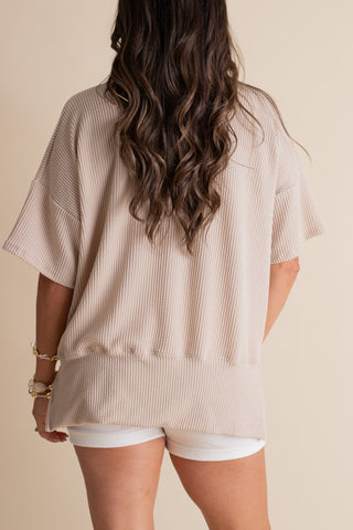 Jump For Joy Short Sleeve Urban Ribbed Top with Side Slit *Final Sale*