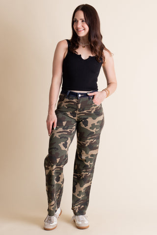 Heidi Mid Rise Straight Wide Leg Jeans