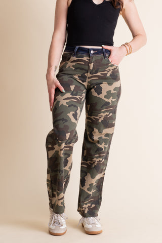 Heidi Mid Rise Straight Wide Leg Jeans