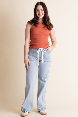 Ansley High Rise Straight Leg Pull On Jeans