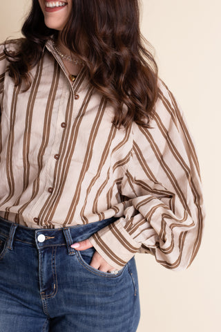 Wide Awake Button Down Top - Khaki