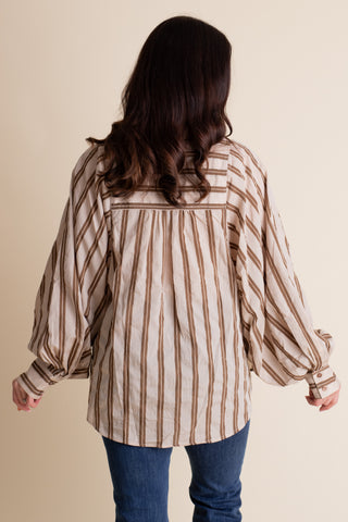 Wide Awake Button Down Top - Khaki