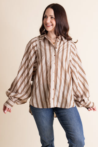 Wide Awake Button Down Top - Khaki