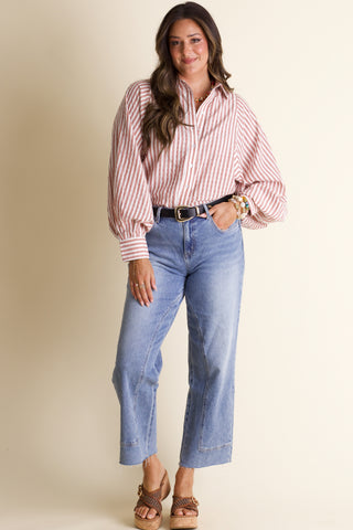 Make A Deal Button Down Top - Rust